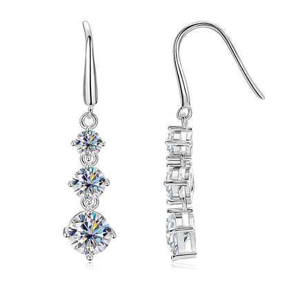 Lnkry 925 Sterling Silver Drop Earring Certified GRA 6.5mm&5mm&4mm Three Stone Moissanite Dangle Earrings For Women Jewelry Gift
