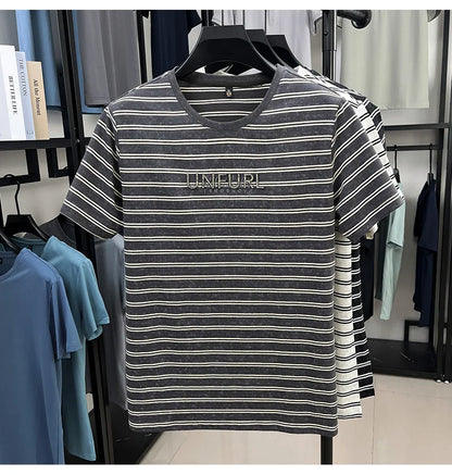 Top Grade Yarn Dyed New Summer Tops Striped Designer Tshirt Men 2025 Round Neck Brand Short Sleeve Casual Fashion Men Clothing