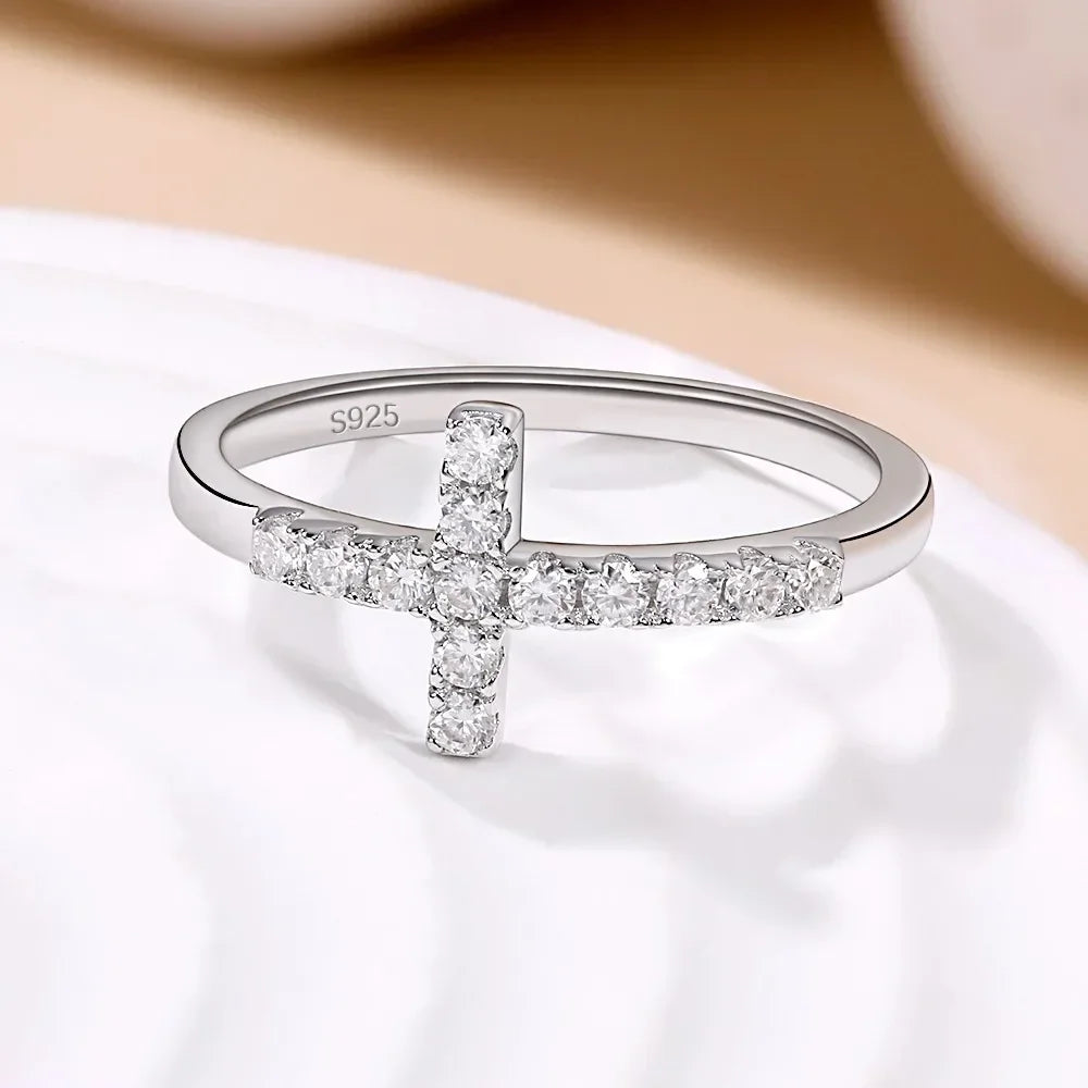 M-JAJA Moissanite Ring Original 925 Sterling Silver 3mm D Color VVS1 Cross Wedding Bands for Women Couple Promise Rings Jewelry