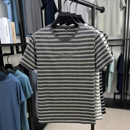 Top Grade Yarn Dyed New Summer Tops Striped Designer Tshirt Men 2025 Round Neck Brand Short Sleeve Casual Fashion Men Clothing