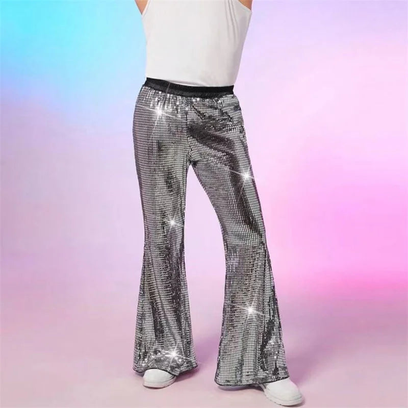 2025 Summer New Men's Luxury Casual Pant Fashion Singer Bar KTV Stage Performance Loose Breathable Silver Trousers