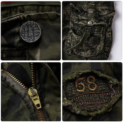 Summer Men's Camouflage Printed Work Shorts Multi-Pocket Zipper Button Military Combat Five Shorts Daily Street Casual Shorts