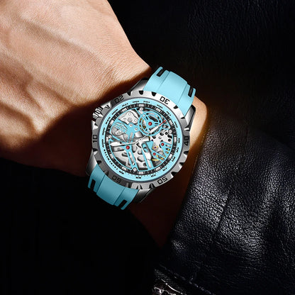 LIGE Fashion Business Mechanical Man Watch Casual Sport Waterproof Silicone Skeleton Tourbillon Luminous Clock Automatic Watches