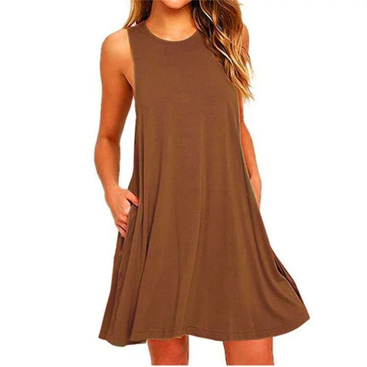 Summer Women Sleeveless Dress Ladies Casual O-Neck Club Beach Loose A-Line Mini Dress Vestidos QT034