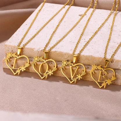 Initial Letter Stainless Steel Pendant Necklace for Women Fashion Gold Color Chain A-Z Alphabet Clavicle Necklaces Jewelry Gift
