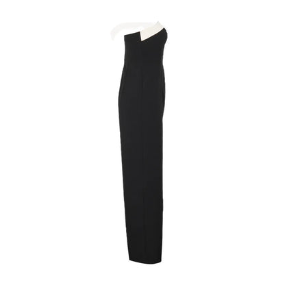 Women's Elegant Sleeveless Jumpsuits Summer High Waist Wide Leg Rompers Fashion Black White Splice Off Shoulder Party Playsuits
