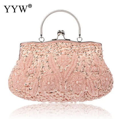 Crystal Beaded Evening Party Clutch Handbag Women Floral Printing Soft Tote Bags Metal Top Handle Wedding Brides Messenger Purse