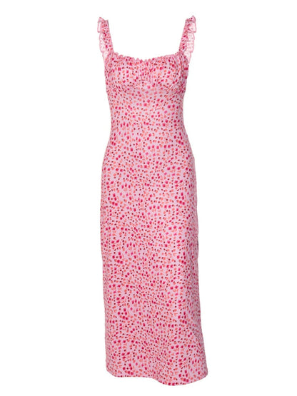 Hbenna Summer Dresses For Women Floral Print Sexy Y2K Ankle-Length Party Dresses Women Skinny Spaghetti Strap Long Dresses Pink