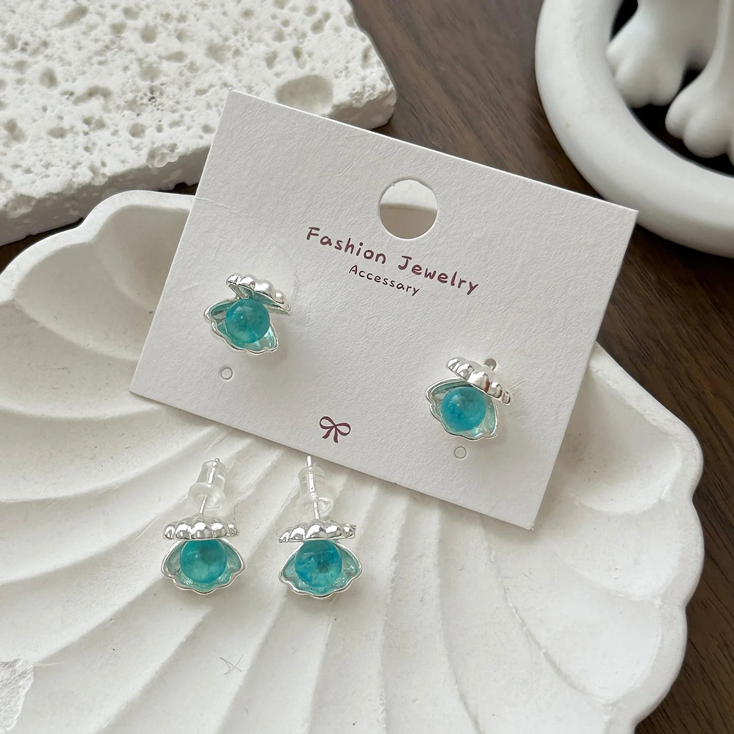 Fashion Shell-shaped Stud Earrings Blue Color Earrings for Women Ear Studs Sweet Girls Fashion Jewelry Party Gifts
