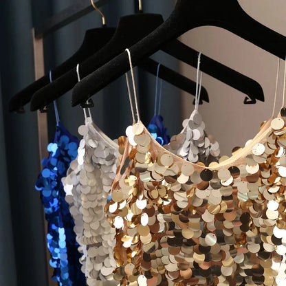 Women Sequins Temperament Sexy Peplum Camisole Top V Neck Strap Camis Club Girls Sequin Sleeveless Short Camisole Vest Tops 2024