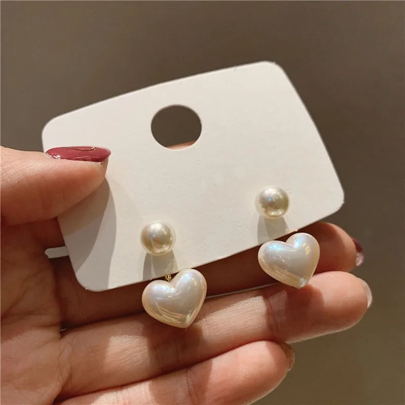 925 Silver Needle Korean Fashion Imitation Pear Earrings For Women Jewelry 2025 Trending New Luxury Women's Heart Stud Earrings