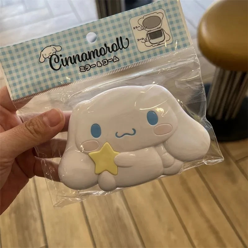 Sanrio Hello Kitty Foldable Makeup Mirror Anime Kuromi My Melody Cute Cinnamoroll Portable Mini Mirror Comb Set Toys Girls Gifts
