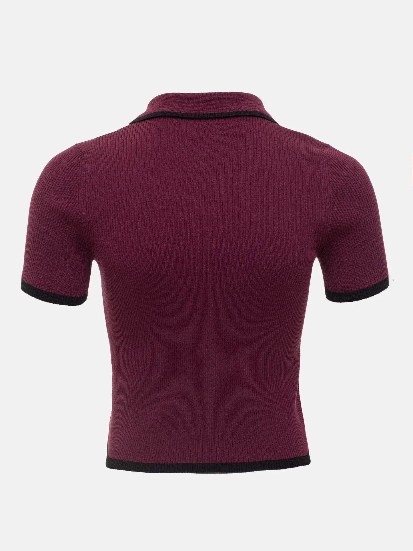 Knit Sweater Pullover Women Short Sleeve Patchwork Slim Lapel Elegant Contrast Knitwear Top Female Skinny Ribbed Pullover