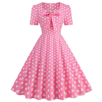Green Plaid Swing Party Dresses Women Elegant Vintage Square Collar Short Sleeve Casual Summer Dress