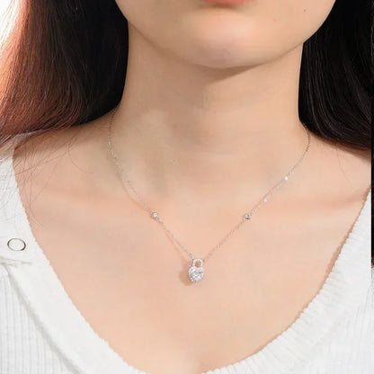 Real 925 Sterling Silver Heart Cut 0.8ct Moissanite Dancing Necklace Fashion Pendant Necklace Jewelry Gift Women
