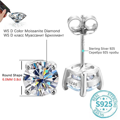 ALIZERO 2.0ct 8mm D Color Moissanite Earrings For Women Lab Grown Diamond Ear Studs 100% 925 Sterling Silver Fine Jewelry