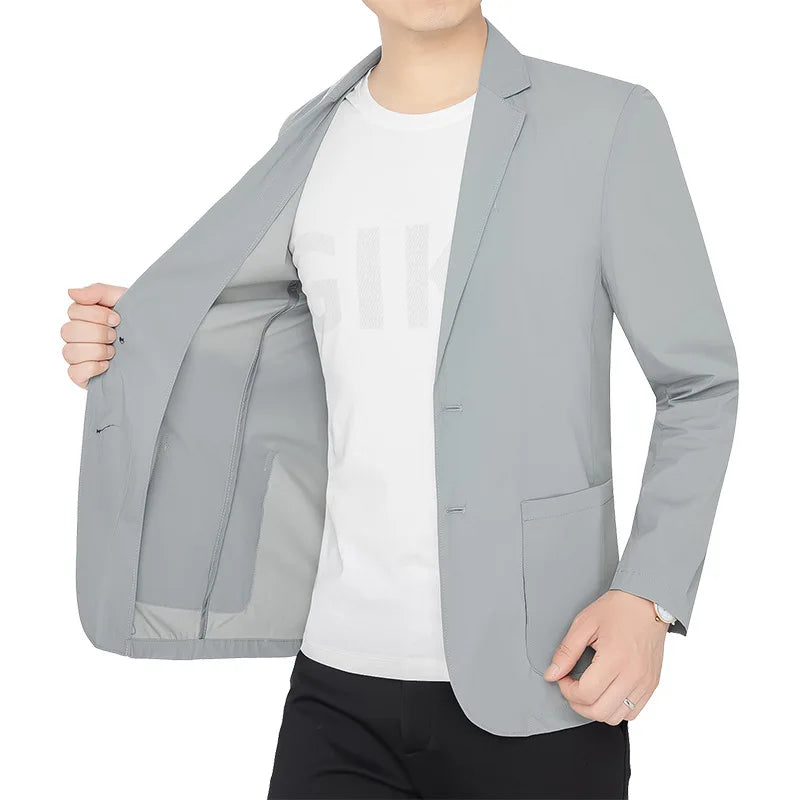 新作夏用男性用薄手日焼け止めブレザージャケット 高品質メンズ通気性速乾ブレザーコート メンズビジネスカジュアルスーツコート