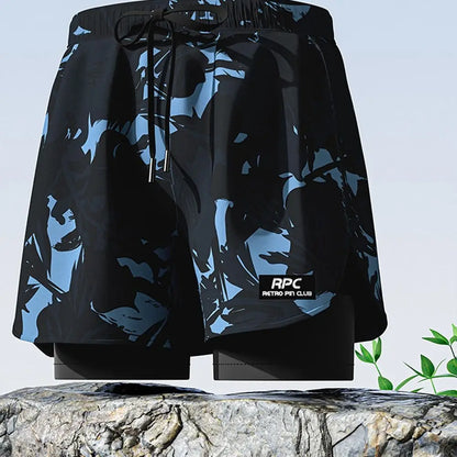 L-5XL Men's Swimming Trunks Swimsuit Printing Beach Pants Quick Drying Breathable Adult Double Layered Swimming Trunks Sports