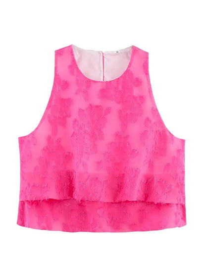 TRAF GAL 2025 Summer Lightweight Women Tanks Sleeveless O Neck Jacquard A Line Female Crop Top Casual Ball Gown Vest Y2K