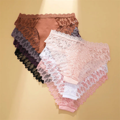 FINETOO 3Pcs Lace Hollow Out Underwear for Women Sexy Low-Waist Floral Briefs Female Invisible Breathable Lingerie Soft Intimate