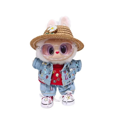 Labubuキッズ服用高品質15cm - 17cm西洋デニム服と靴セット Labubuユニバーサル服