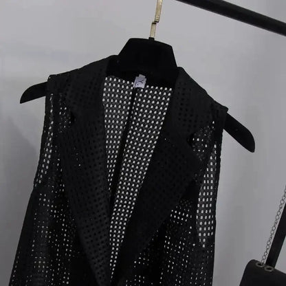 2025 Summer New V-NECKCollar Black White Suit Blazer Vest Jacket Women Style Commuter Sleeveless OL Cardigan Tank Coat
