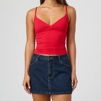 Y2k Clothes Women's Summer Cropped Cami Tops Sleeveless Open Back V Neck Solid Color Slim Fit Tank Tops
