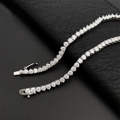 NeeTim Moissanite Tennis Necklace 3 Claw 925 Sterling Silver Plated 18k White Gold Sparkling Lab Diamond Necklaces for Women