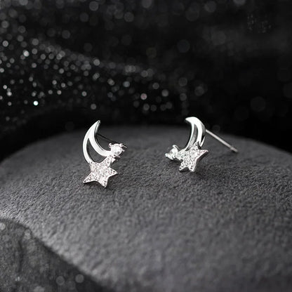 SOFTPIG Real 925 Sterling Silver Zircon Star Moon Stud Earrings For Women Classic Fine Jewelry Minimalist Accessories
