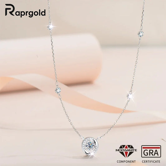 RAPRGOLD GRA認定モアサナイト ラウンドダンシングペンダントネックレス レディース用 925スターリングシルバージュエリーチェーン ウェディングギフトにおすすめ