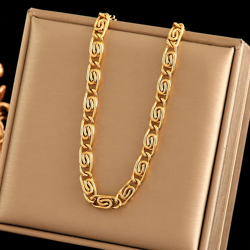 EILIECK 316L Stainless Steel Chains Neckalces Bracelet Jewelry Set For Women Gold Color Metal 18 K Plated Collar Bijoux Gift