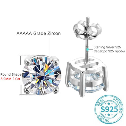 ALIZERO 2.0ct 8mm D Color Moissanite Earrings For Women Lab Grown Diamond Ear Studs 100% 925 Sterling Silver Fine Jewelry