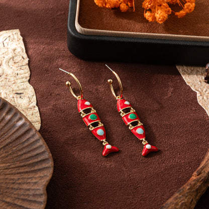 Golden fish shaped colorful oil dripping small fish earrings handmade DIY pendant accessories earrings womana