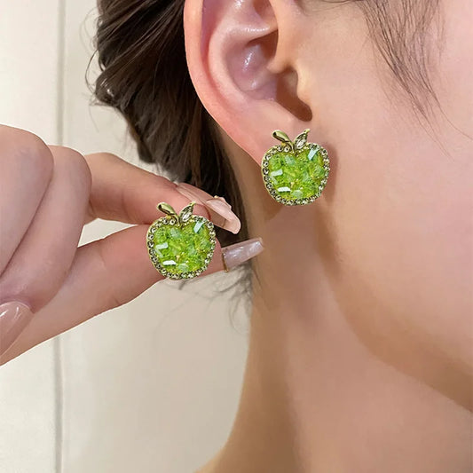 Green Crystal Apple Earrings Fashionable Jewelry Earrings For Women
