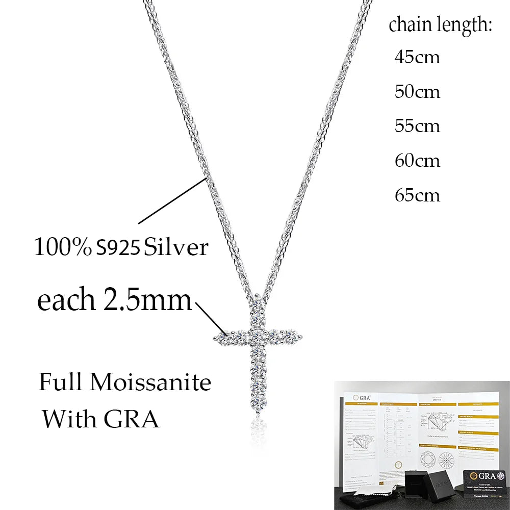 OEVAS 2.5-5MM Moissanite Cross Pendant Necklace S925 Silver Lab Diamond For Man Women Couple necklace Party Fine Jewelry