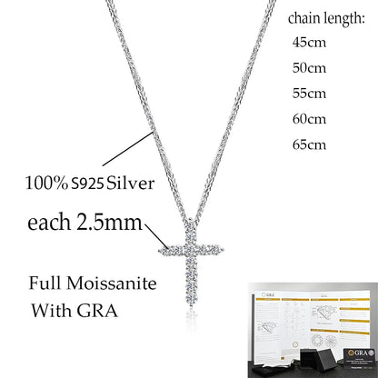 OEVAS 2.5-5MM Moissanite Cross Pendant Necklace S925 Silver Lab Diamond For Man Women Couple necklace Party Fine Jewelry
