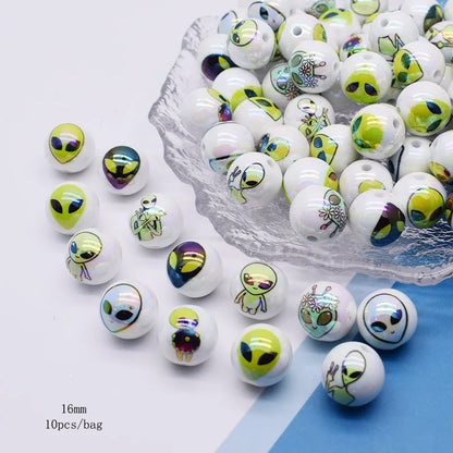 10pcs/bag Acrylic Beads Fashion Hand Drawn Cartoon Painting Loose Beaded DIY Handmade DIY Bracelets Mobile phone chain Bead Pen