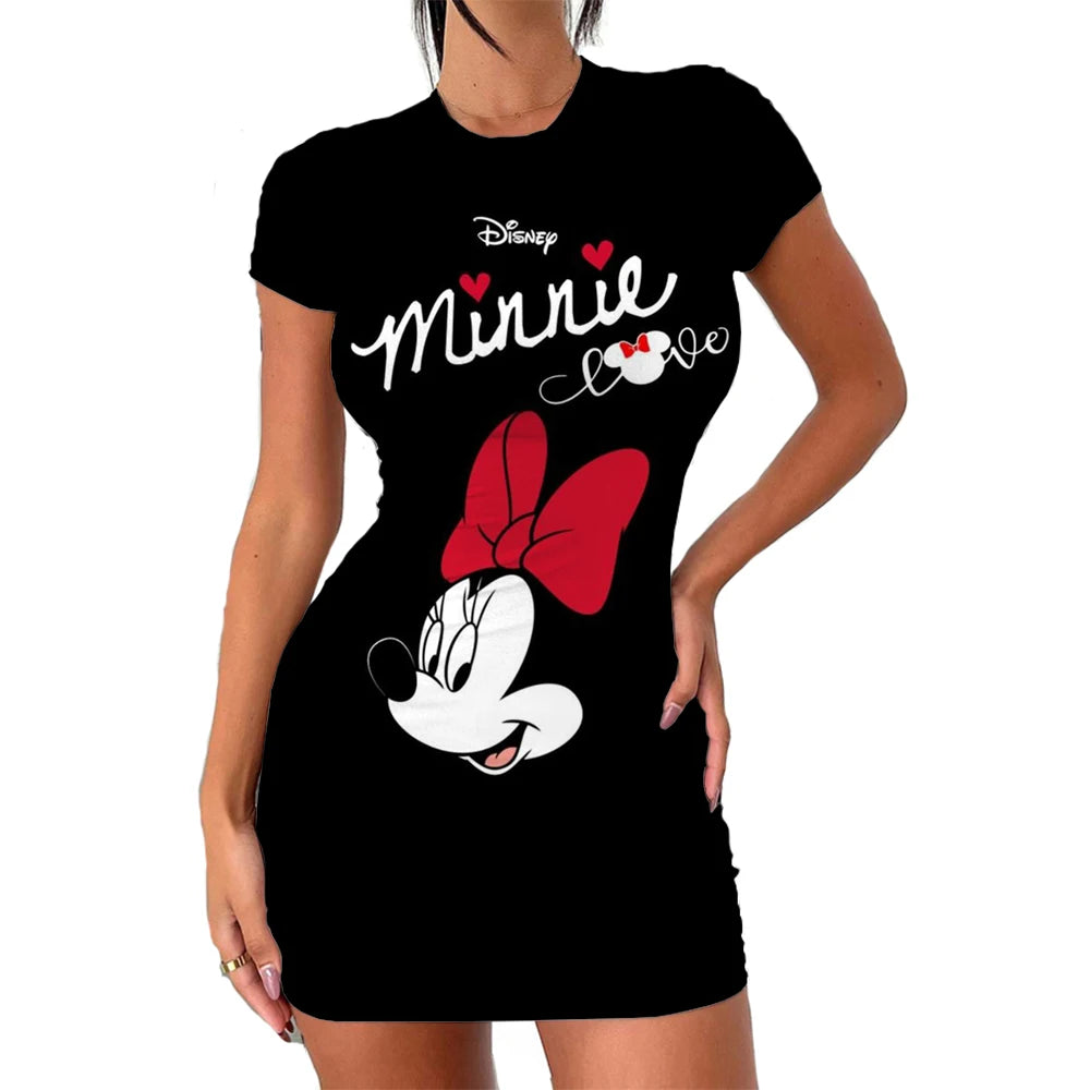Elegant Dresses for Women 2024 Top Sexy Slim Fit Minnie Mouse Tight Women's Dress Casual Disney Cartoon Fashion Print Mickey 3XL