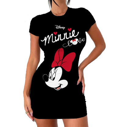 Elegant Dresses for Women 2024 Top Sexy Slim Fit Minnie Mouse Tight Women's Dress Casual Disney Cartoon Fashion Print Mickey 3XL