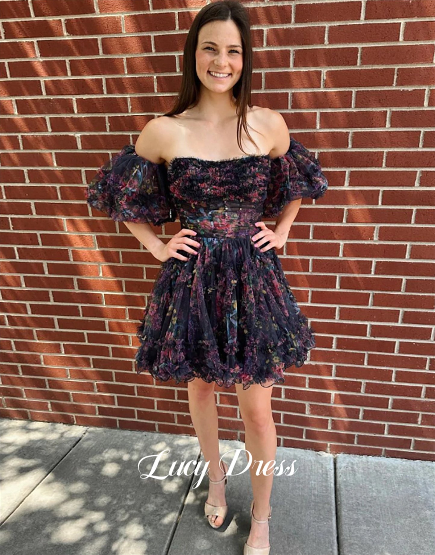 Lucy Customized Floral Fabric Elegant Womens Party Dresses Women 2025 Graduation Gown Robes De Cocktail Women's Dress Mini Skirt