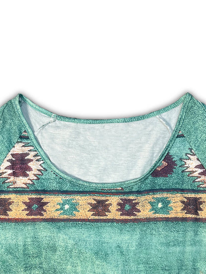 Women's Geometric Print Off-the-shoulder Short Sleeve Dress Western Retro Style Dress Women's Clothing
