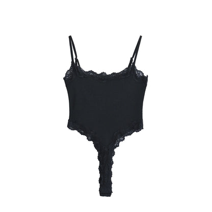 Sexy Bodysuit Tops For Women 2025 Summer Y2k Clothes Lace Panel BodySuits Women Solid Color Cami Bodysuit Backless Lace Top Pink