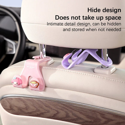 Kawaii Hello Kitty Car Seat Headrest Hook Sanrio Cinnamoroll Kuromi Auto Back Seat Organizer Hanger Storage Car Interior