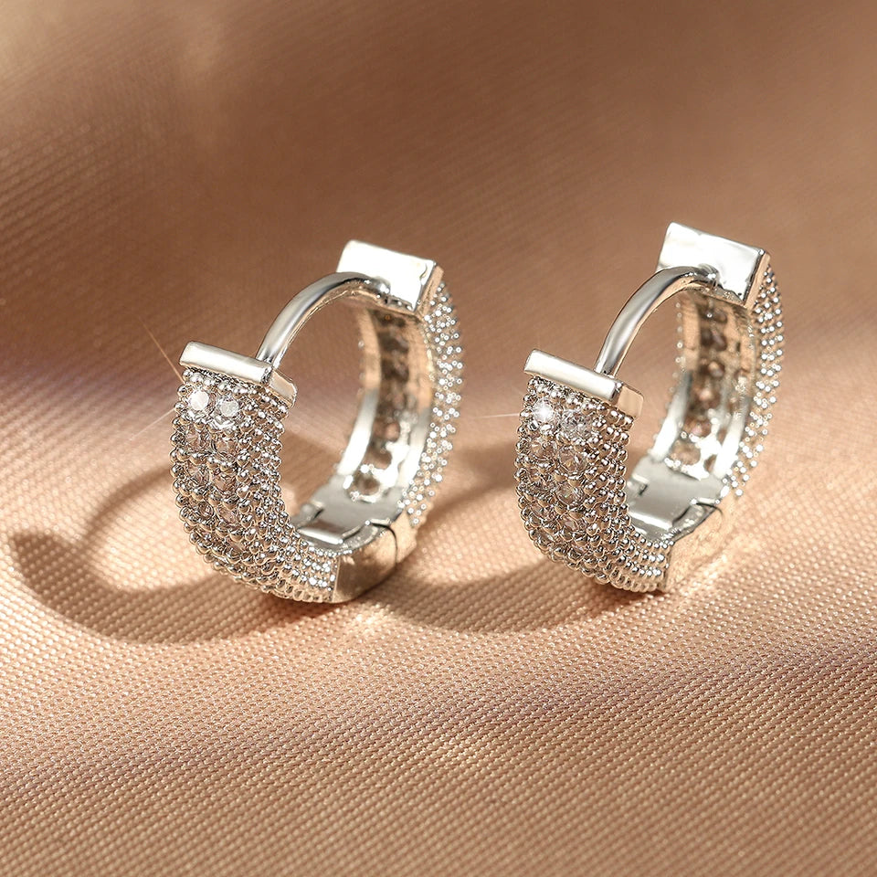 Vintage Hip Hop Round Hoop Earrings for Men Crystal Cubic Zirconia Fashion Versatile Male Jewelry Trend Circle Earring Gift