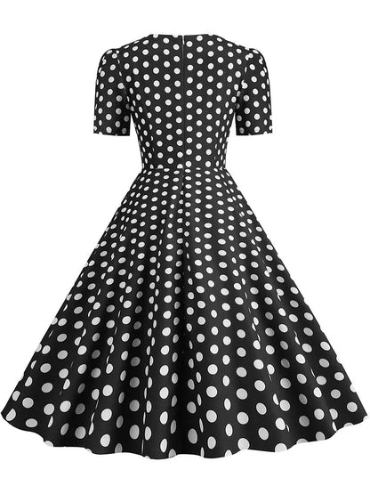 Green Plaid Swing Party Dresses Women Elegant Vintage Square Collar Short Sleeve Casual Summer Dress
