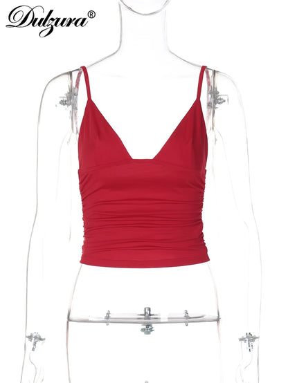 Dulzura Sleeveless Ruched Bodycon Camisole Women’S Solid Sexy Top Party Club Streetwear Autumn Winter Clothes Y2K