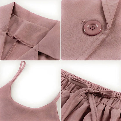 Spring Autumn Korean Style Loose Casual Blazer Camisole Wide Leg Shorts Set Women Simple Elegant Fashion Solid All-match Suit