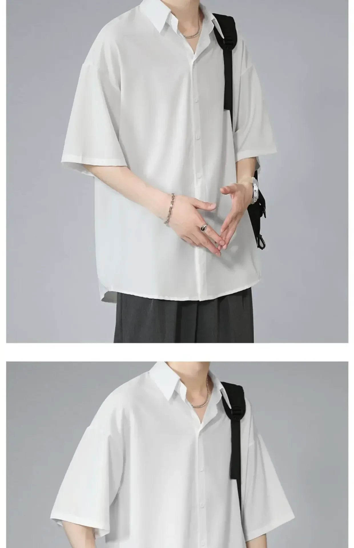 Men's Ice Silk Short Sleeve Shirt Casual Loose Fit Korean Style Trendy Black Shirt For Summer Thin Sleeve Casual