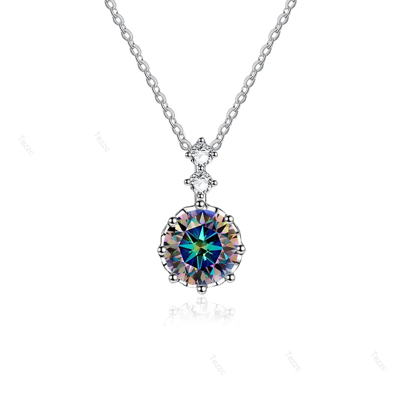 Tezzc 1ct 6.5mm Moissanite Necklace for Women Classic 925 Sterling Silver Sparkling Lab Diamond Pendant Wedding Jewelry