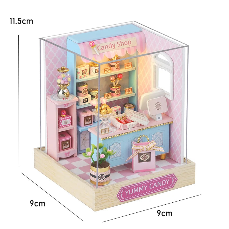 木製ミニチュアドールハウス DIY 小さな家キット 3Dパズル 組み立て式ハウス 家具 おもちゃ 子供の誕生日プレゼント
